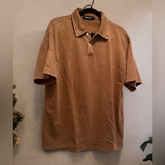 NWOT Men’s Casual Short Sleeve Golf Polo Shirt Distressed Vintage Brown Size S - Picture 3 of 7
